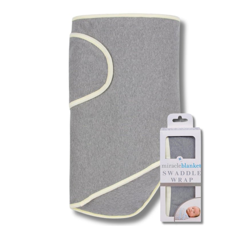Miracle Blanket Swaddle Wrap - Help Your Newborn Sleep Longer - Soft & Secure Sleep Sack for Infants - Easy-to-Use Swaddling Blanket for a Calm Baby (Grey with Yellow Trim) - Image 1